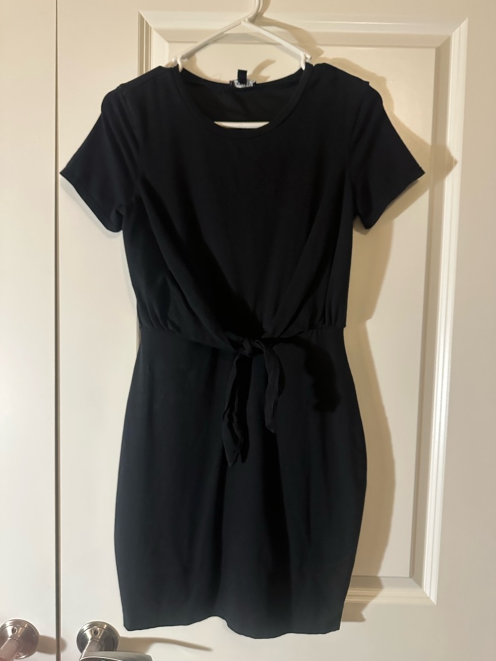 Express Black Short-Sleeve Tie-Waist Mini Dress